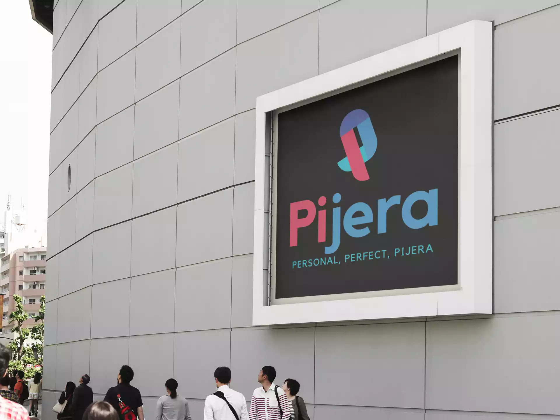 Pijera company logo displayed on a modern building wall with slogan Personal, Perfect, Pijera