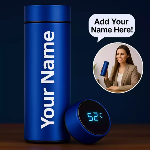 Add your name on the blue smart bottle with LED display