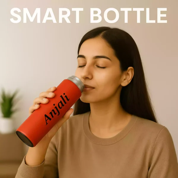 Woman Drinking from Personalized Red Smart Bottle