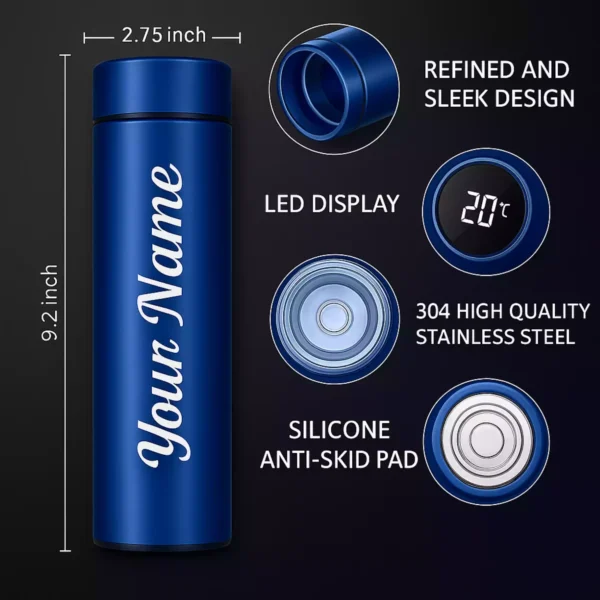 Dimension and features of blue custom smart bottle