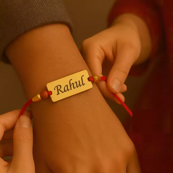 Personalized Name Rakhi Tied on Brother’s Wrist