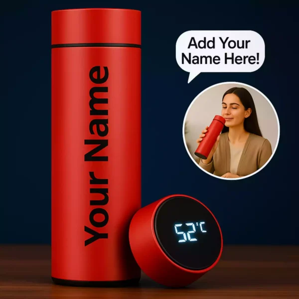 Personalized Red Smart Bottle with 52°C LED Display