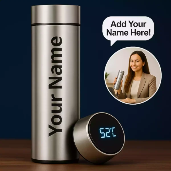 Add Your Name on Silver Smart Bottle with 52°C LED Cap