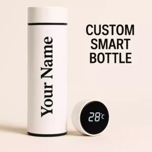 Custom white smart bottle with 28°C temperature LED display