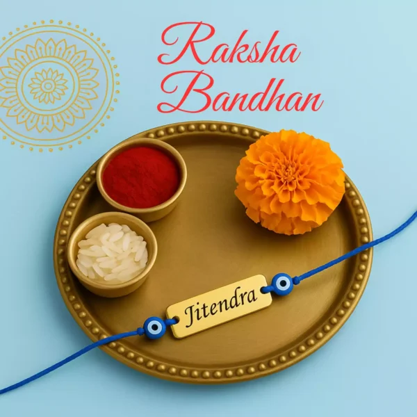 Custom Name Rakhi with Evil Eye Beads - Jitendra