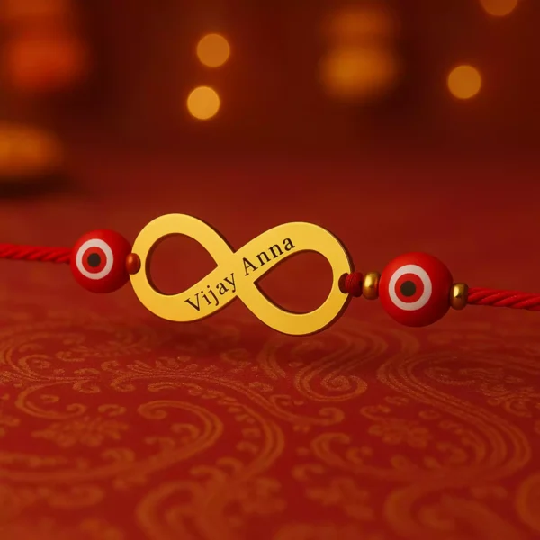 Red evil eye infinity rakhi for Vijay Anna
