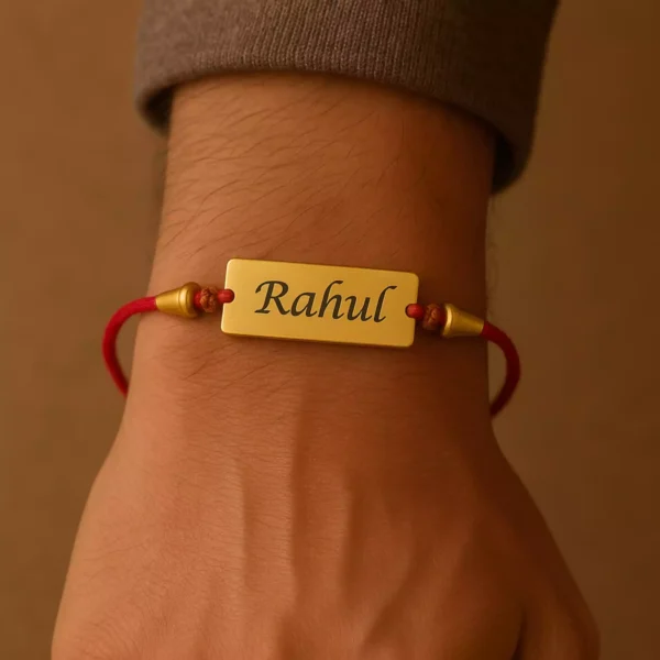 Personalized Rakhi with Name Rahul on Brother’s Wrist