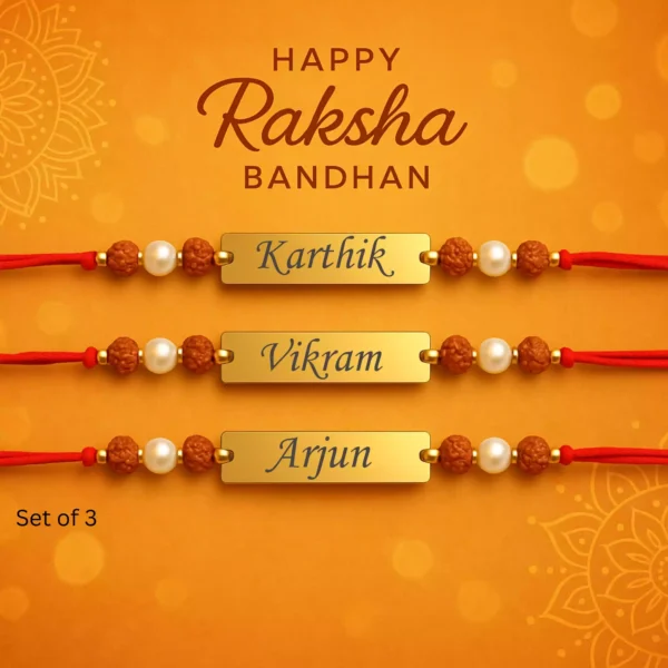 Personalized Rudraksha Rakhi Set of 3 with Name Engraving