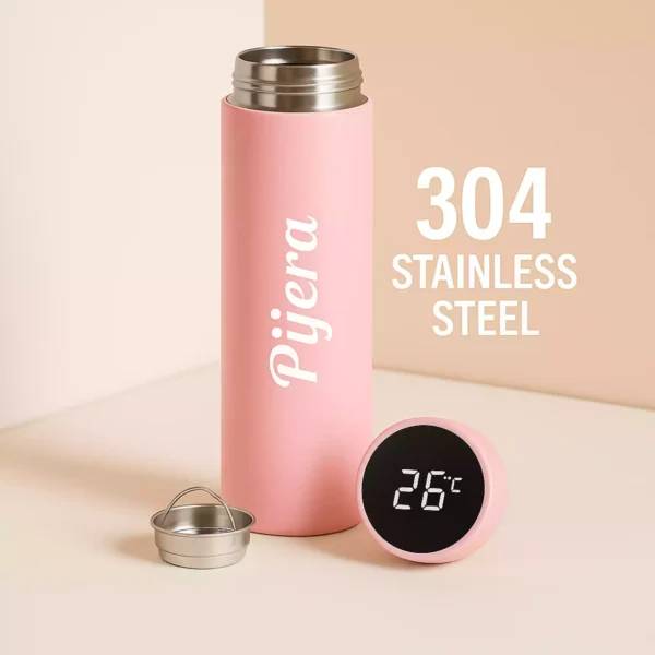 Pink smart bottle by Pijera with 304 stainless steel label