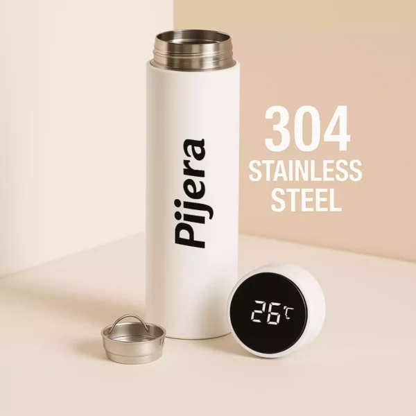 Pijera 304 stainless steel white bottle with LED cap