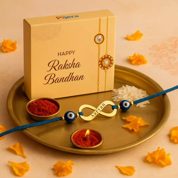 Rakhi Thali with Gift Box and Personalized Infinity Rakhi