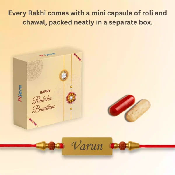 Name Rakhi with Capsule Roli Chawal and Gift Box
