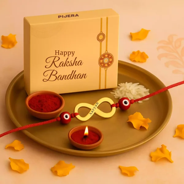 Raksha Bandhan gift set with personalised infinity rakhi