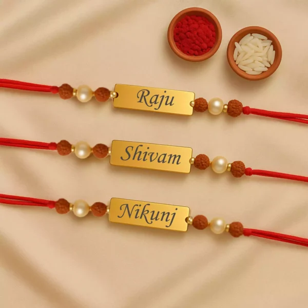Trio of Custom Name Rudraksha Rakhis