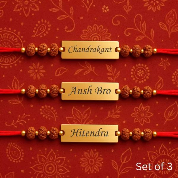 Set of 3 Rudraksha Rakhi with Name Plate