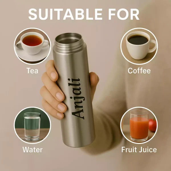 Silver Bottle Suitable for Tea, Coffee, Juice, and Water