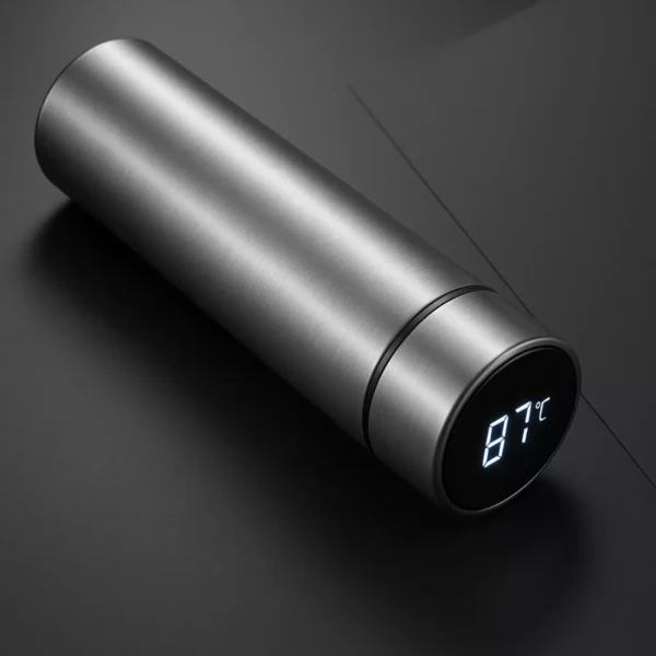 Silver Smart Bottle Showing 87°C on LED Display