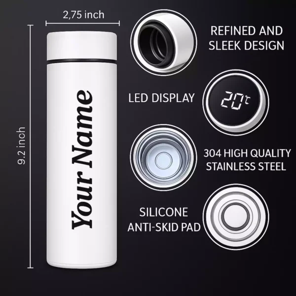 White smart water bottle features with LED display and anti-skid pad