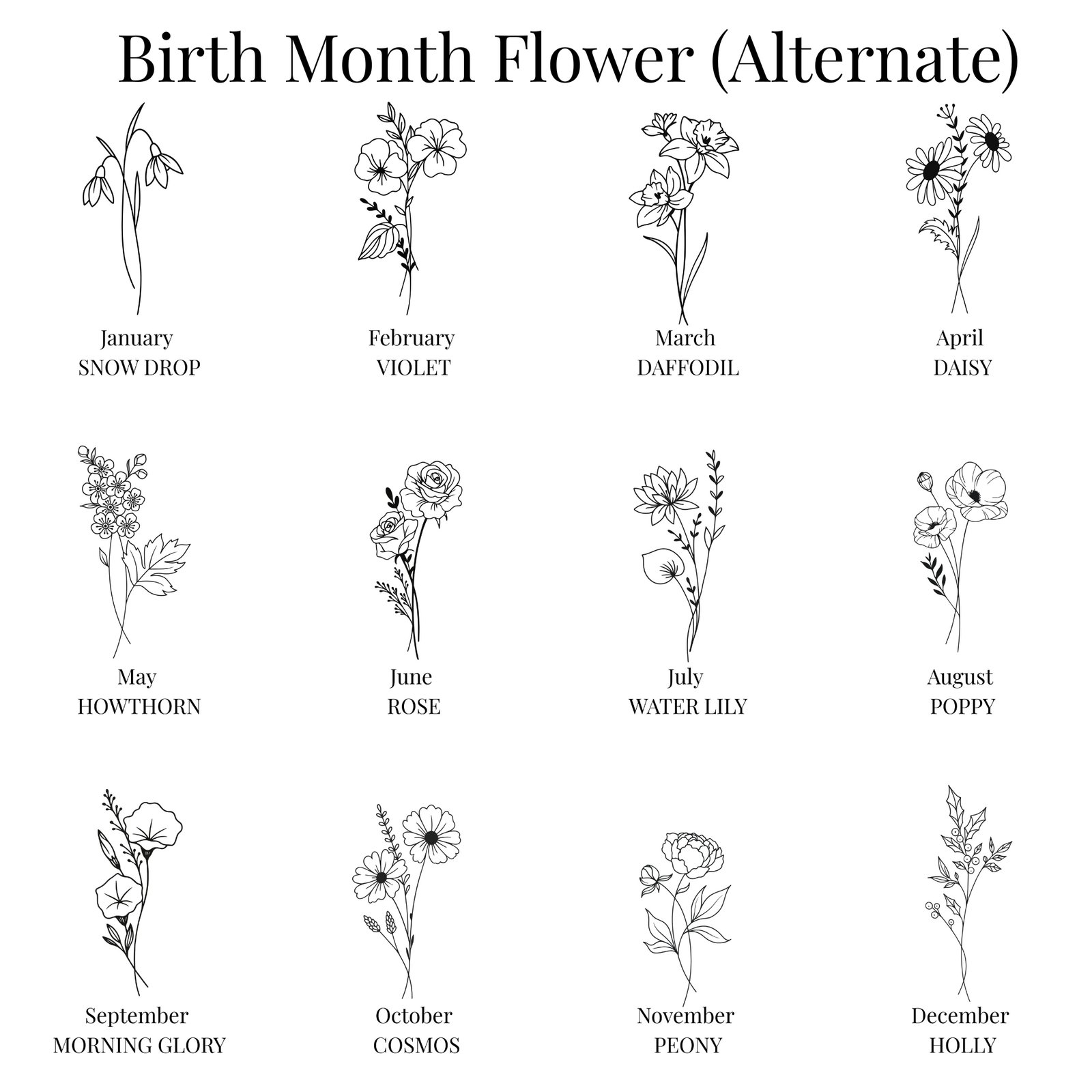 birth month flower alternate chart personalized keychain engraving flowers january to december alternate floral designs