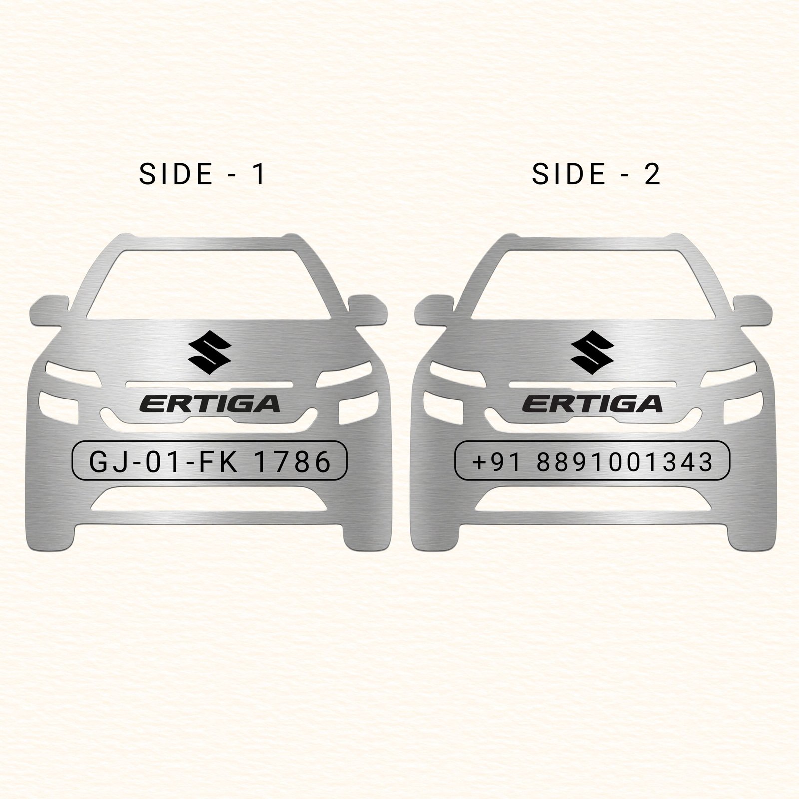 Double sided personalized car number keychain with custom vehicle number and phone engraving in stainless steel