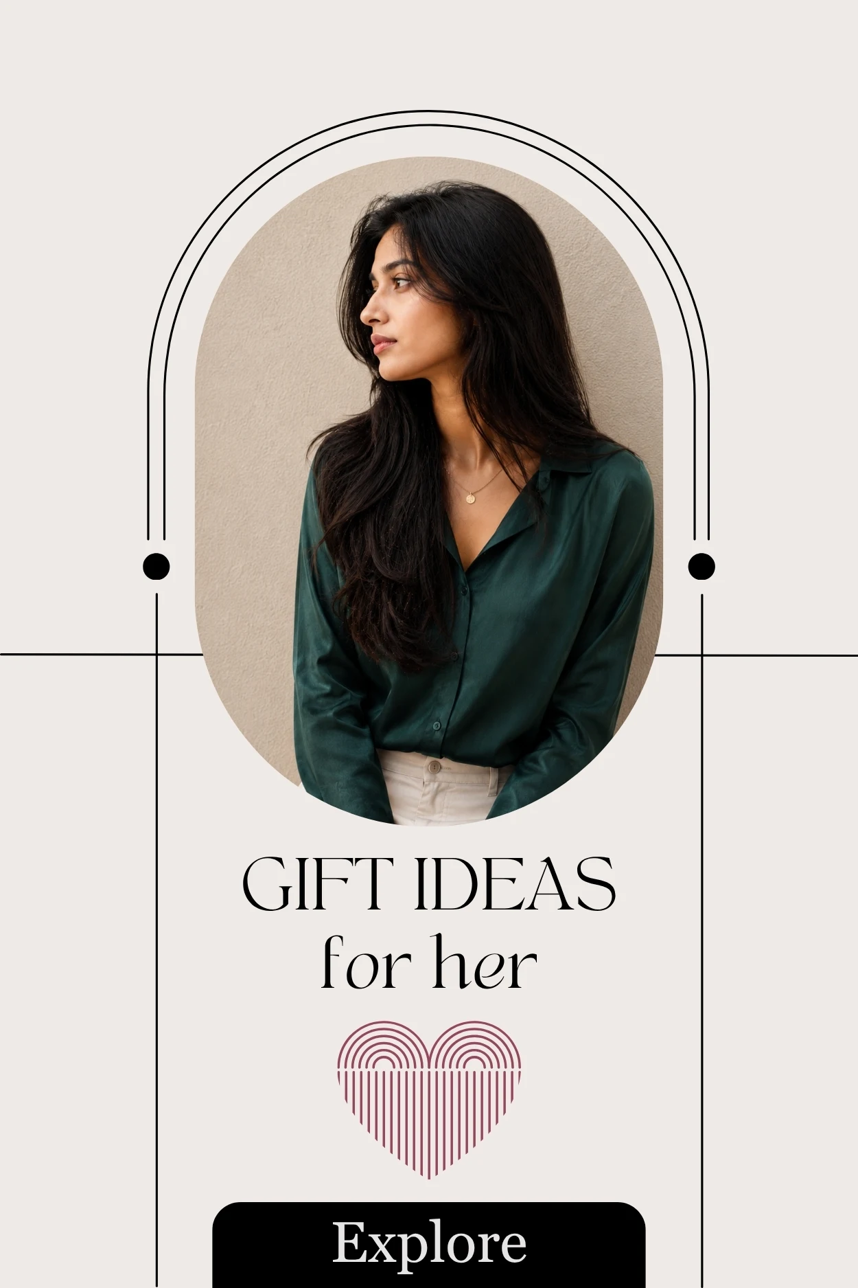 Gift Ideas for Her category banner featuring stylish young woman and personalized gift collection