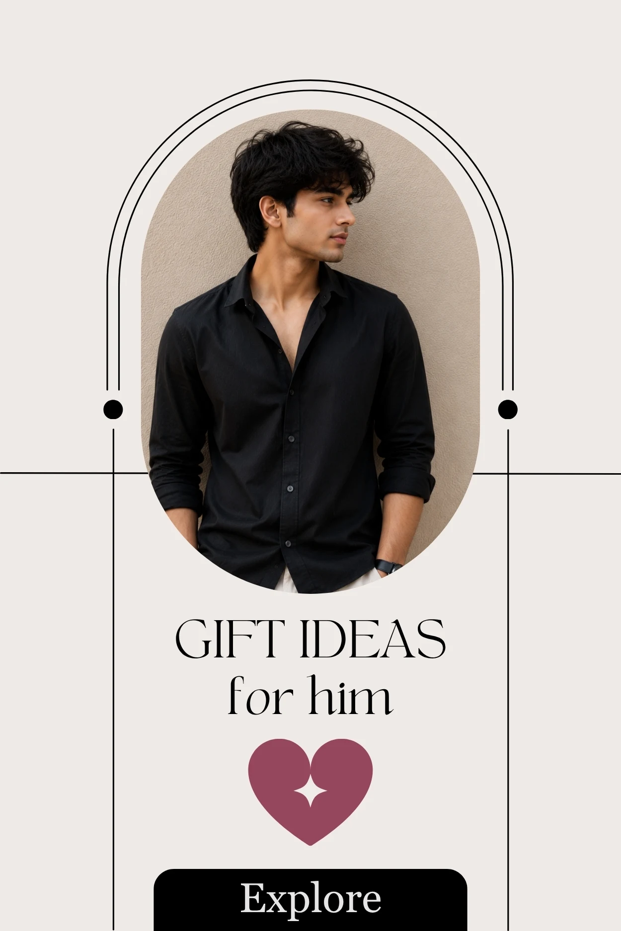 Gift Ideas for Him category banner featuring stylish young man and personalized gift collection