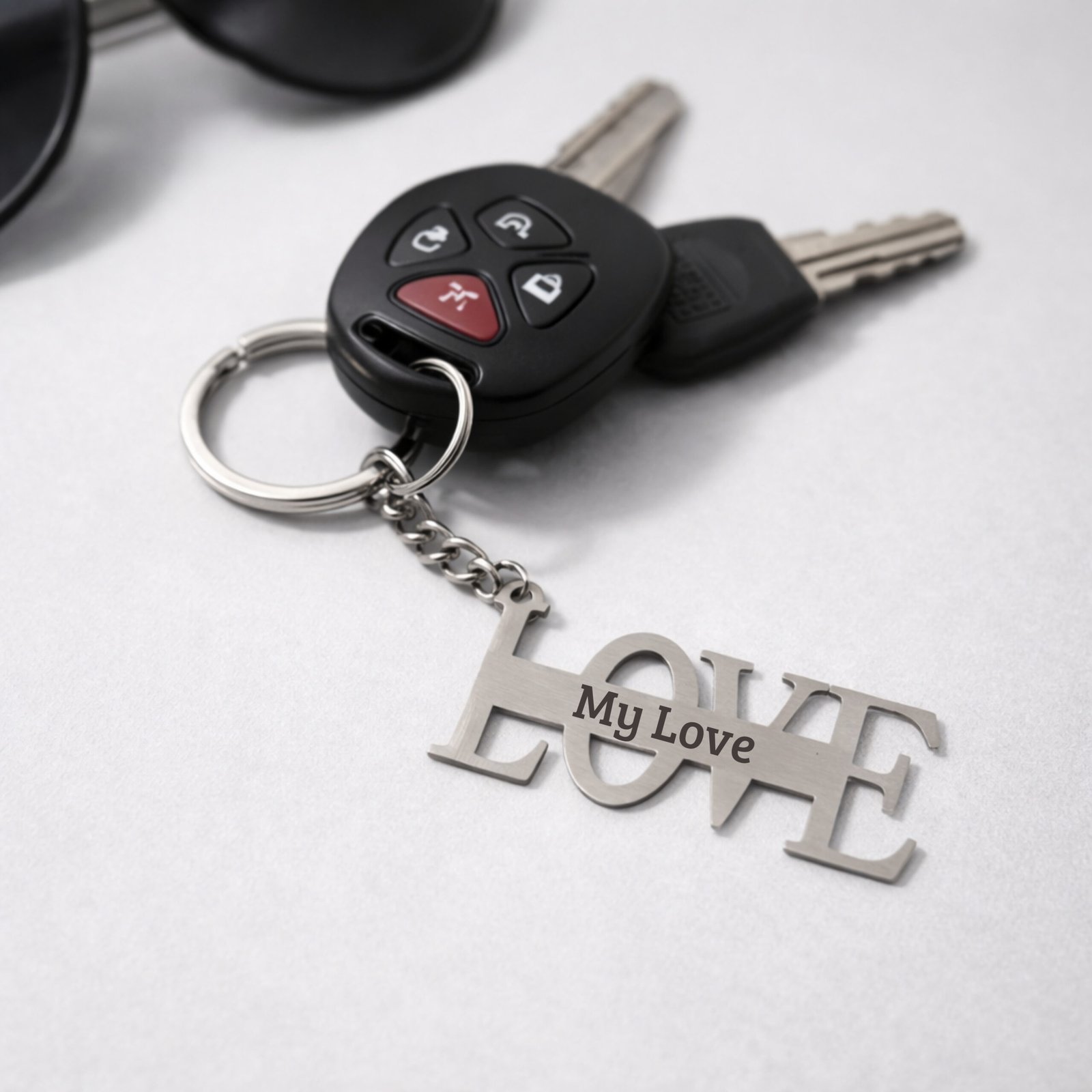 personalized love keychain attached to car keys custom engraved stainless steel keyring daily use
