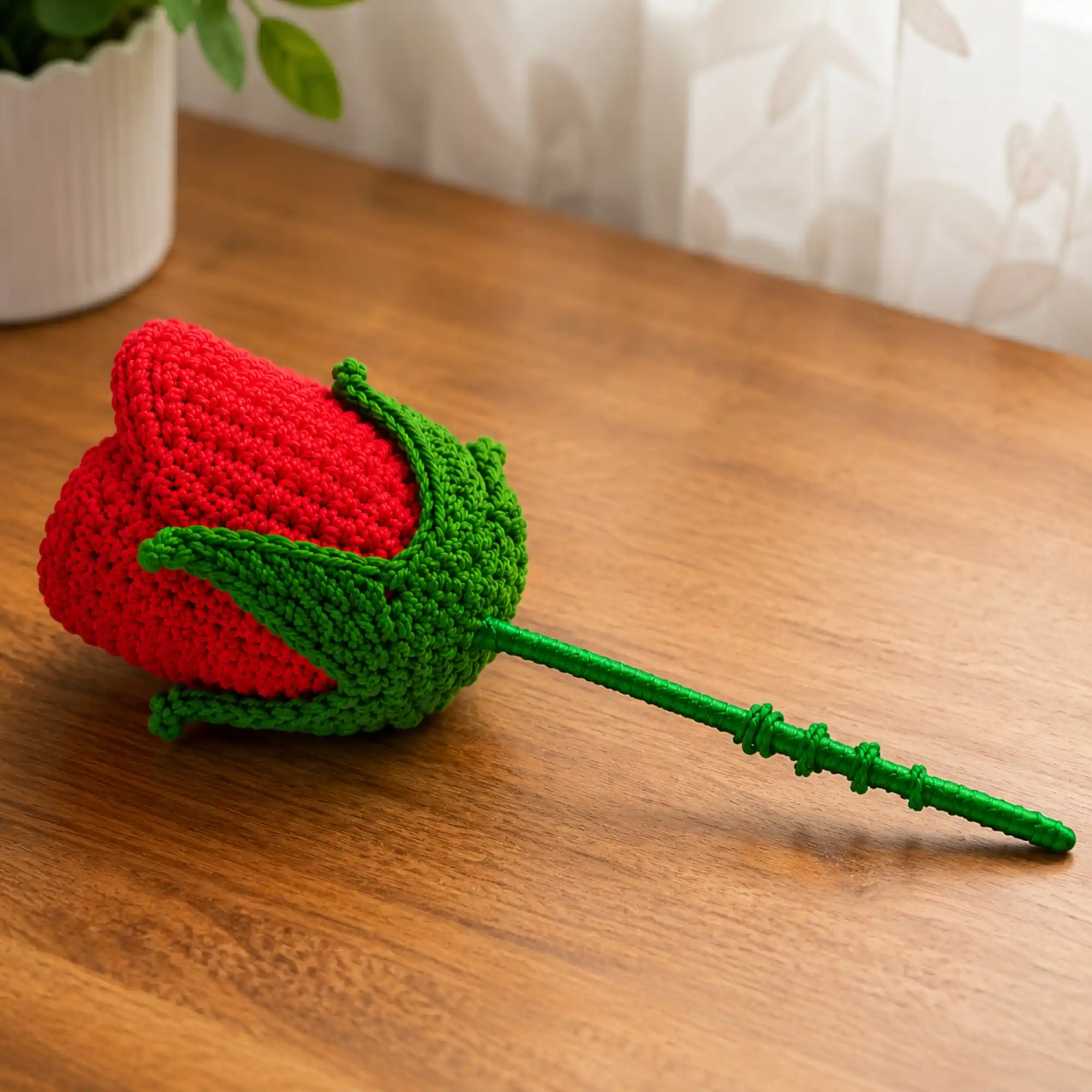Handmade Crochet Red Rose Decorative Flower