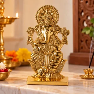 Gold finish Lord Ganesha idol for home temple and devotional decor
