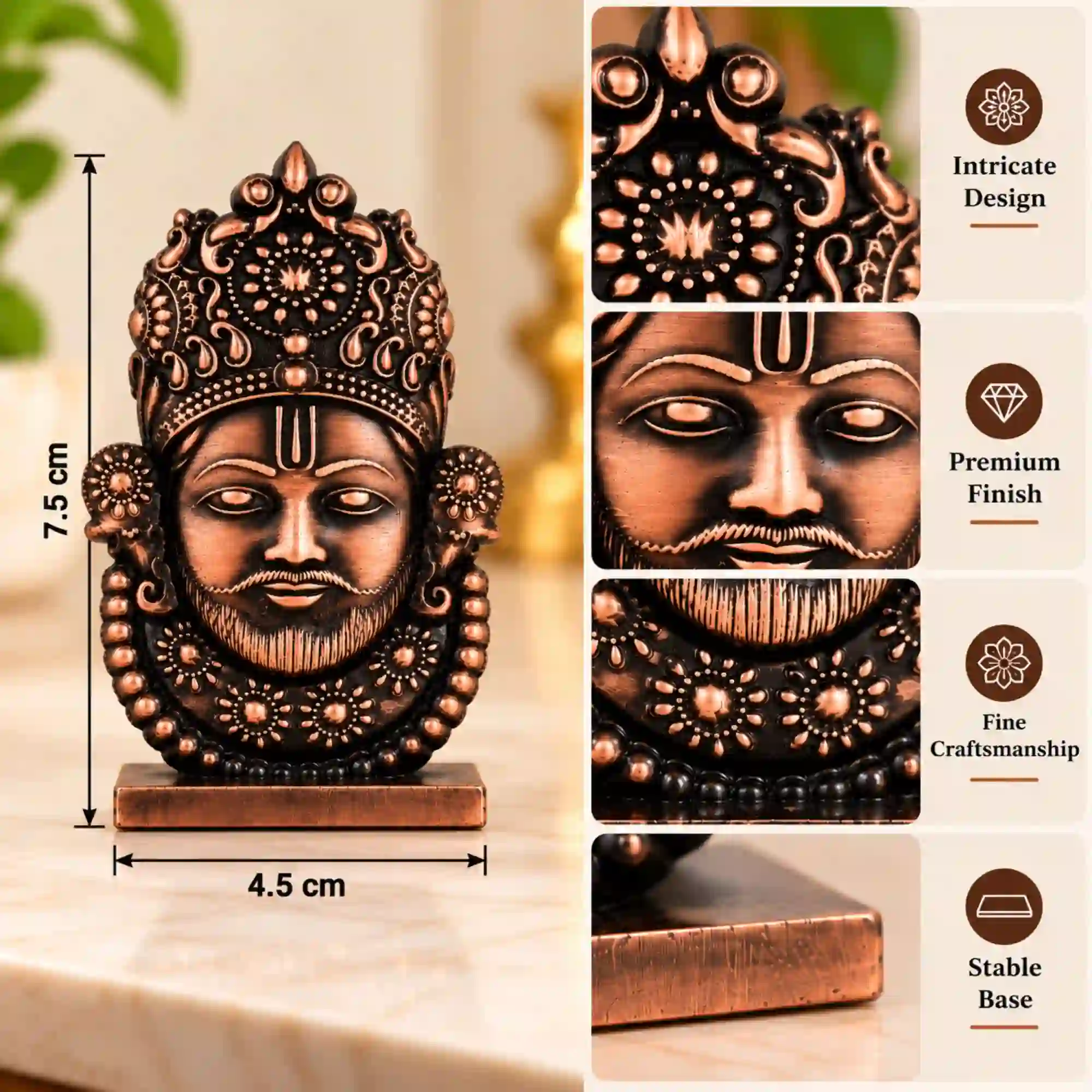Khatu Shyam Ji idol with intricate design, premium finish, 7.5 cm height and stable base