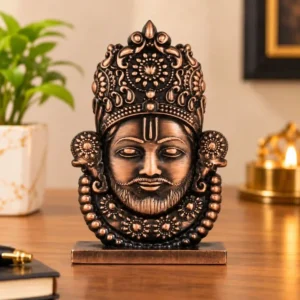 Khatu Shyam Ji idol with detailed crown and antique copper finish for home dΓ©cor