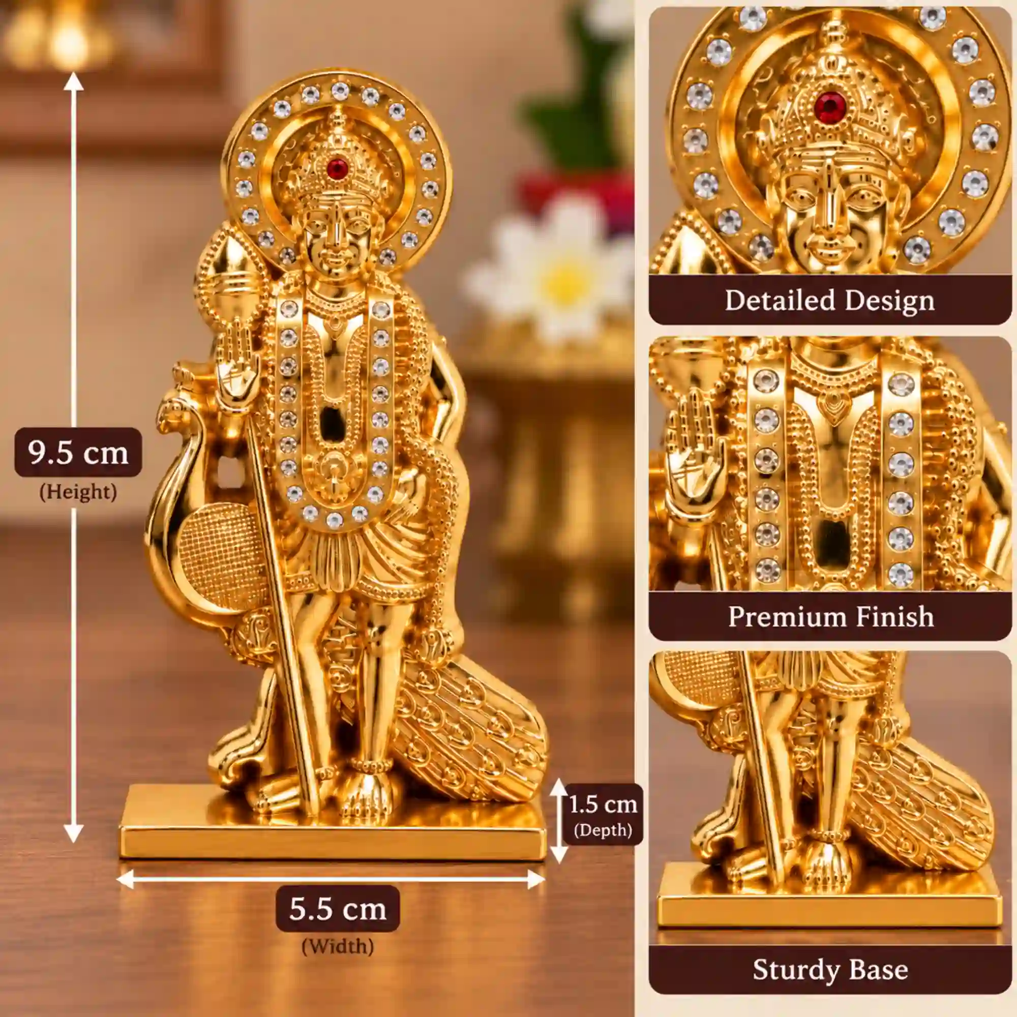 Lord Murugan idol 9.5 cm with golden finish and sturdy base