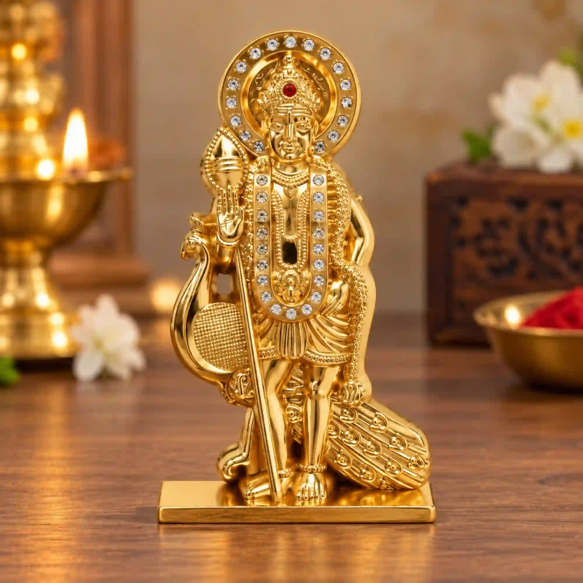 Golden Lord Murugan idol for home pooja room and devotional decor