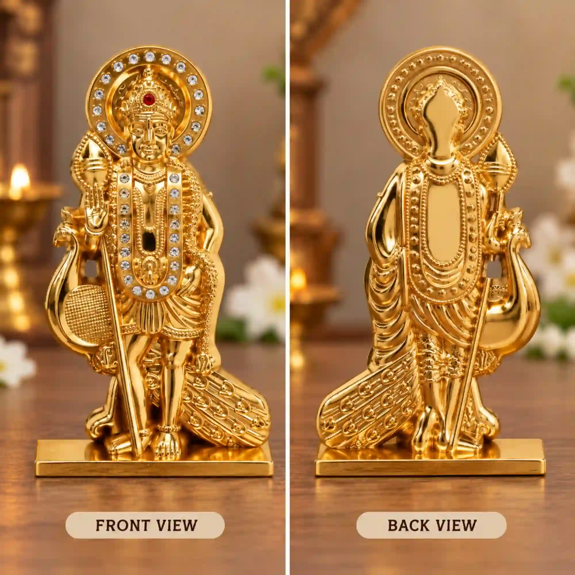 Lord Murugan idol front and back view with golden finish