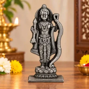 White metal Lord Ram idol with silver finish for home temple