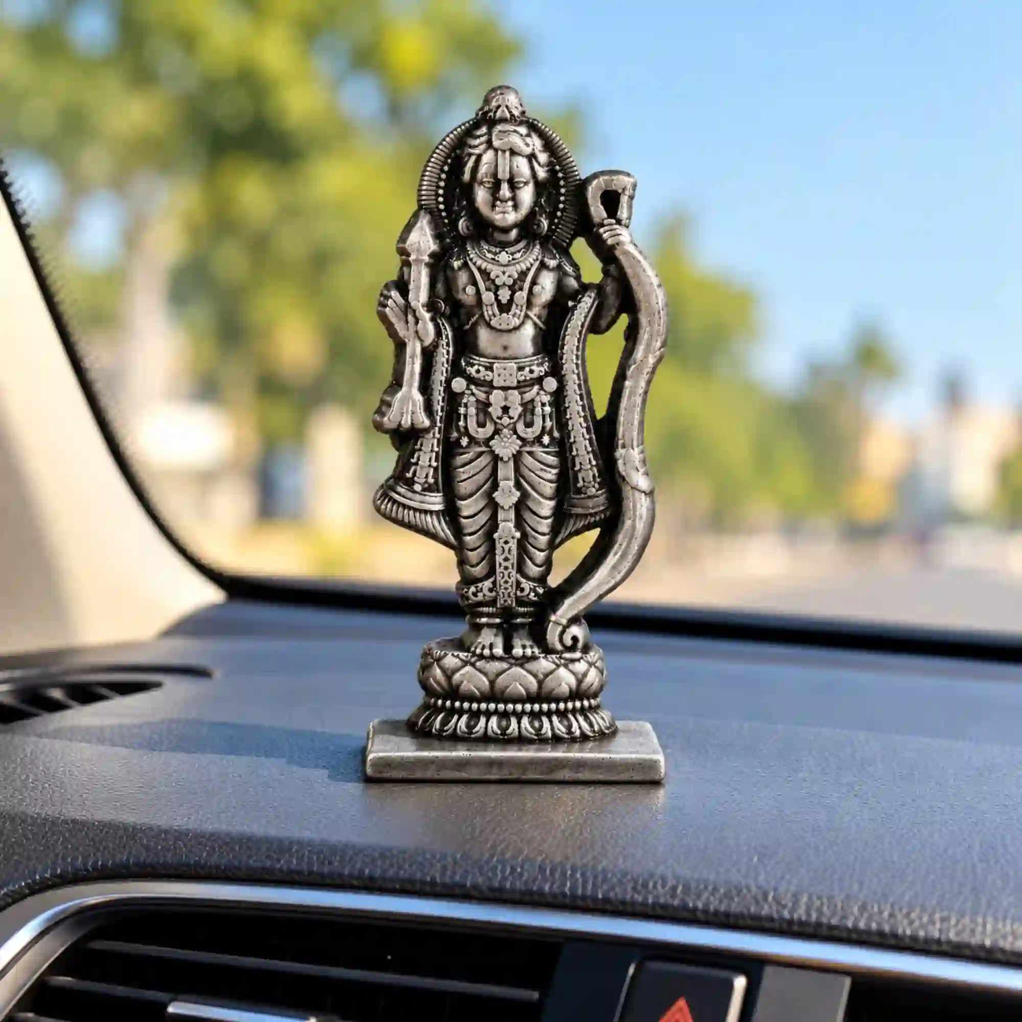 White metal Lord Ram idol for car dashboard with silver finish