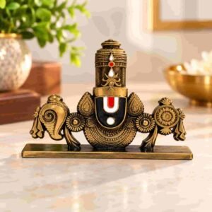 Tirupati Balaji idol in black and antique gold finish with decorative base for home decor